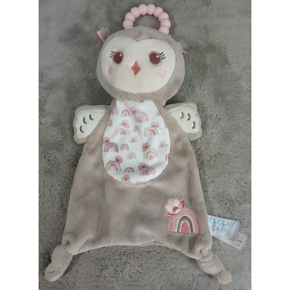 Douglas Baby Owl Snuggler Plush Lovie Rainbow Pink‎ Ring Blanket 12"